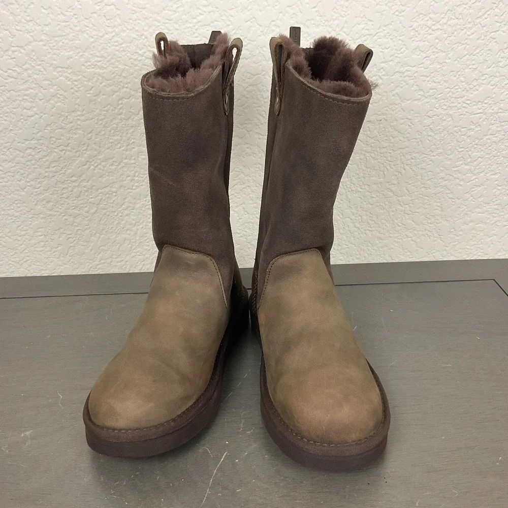 Ugg Australia Jesslyn Leather & Suede Chocolate Brown Boots Girls' Size 3 US